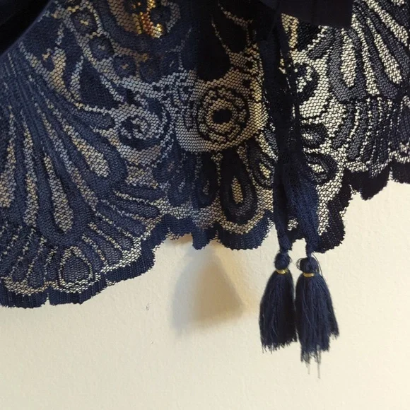 Lilly Pulitzer Adria Dress Navy Blue Mesh Stripe Tassel, XS - Picture 2 of 6